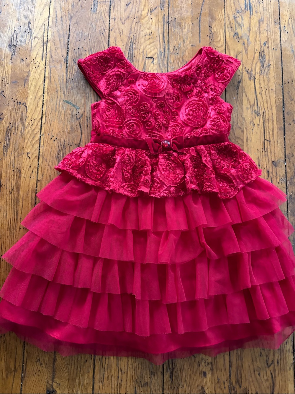Jona Michelle Red Ruffle Tulle Floral Party Dress